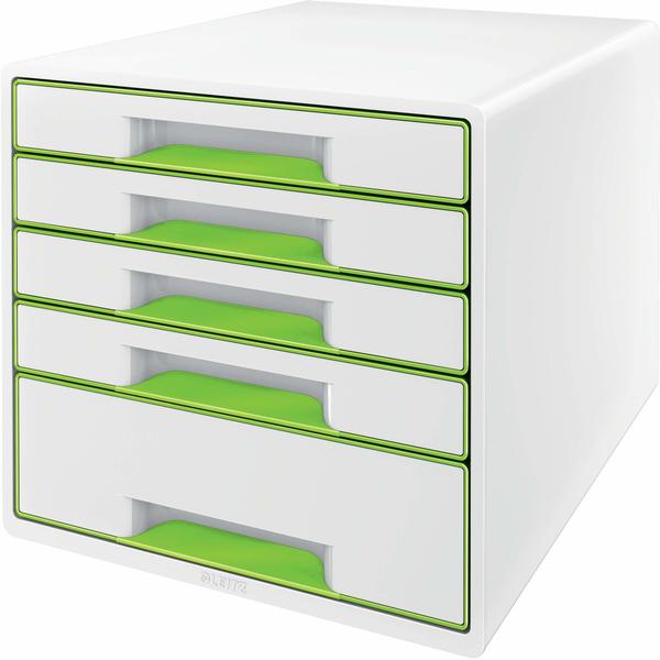 Leitz Box WOW Cube perlweiß/grün DIN A4 5 Schubladen (5214-20-54)