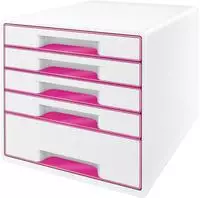 LEITZ Schubladenbox WOW Cube perlwei&szlig;/pink 52142023, DIN A4 mit 5 Schubladen, 1 St.