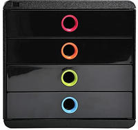 Exacompta Schubladenbox POP-BOX + 4 geschlossenen Laden Schwarz/Harlekin 314498D