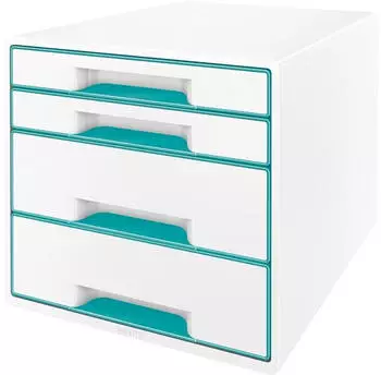 Leitz Wow Cube perlweiß/eisblau DIN A4 mit 4 Schubladen (5213-20-51)