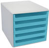 Schubladenbox aquamarin-transparent DIN A4 mit 5 Schubladen