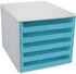 M&M Schubladenbox aquamarin-transparent DIN A4 mit 5 Schubladen (30050914)