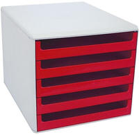Schubladenbox 5 Sch&uuml;be hellgrau/rot