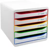 Exacompta Schubladenbox BIG-BOX PLUS wei&szlig; mit bunten Farblinien 309913D, DIN A4 mit