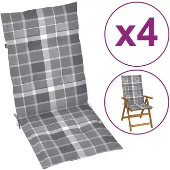 vidaXL Gartenstuhlauflagen 4 Stk. Grau Karomuster 120x50x4 cm - 314129