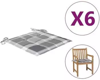 vidaXL Gartenstuhl-Kissen 6 Stk. Grau Karomuster 50x50x3 cm (314073)