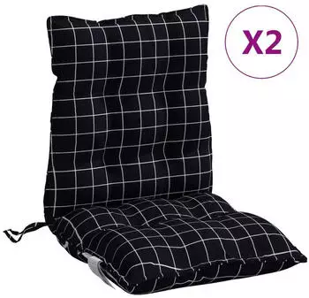 vidaXL Niedriglehner-Auflagen 2 Stk. Schwarz Karomuster Oxford-Gewebe (377719)