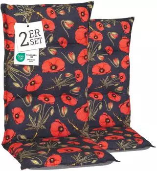beo Sitzauflage Hochlehner Trondheim 2er-Set mit roten Mohnblüten