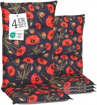 beo Sitzauflage Hochlehner Trondheim 4er-Set mit roten Mohnblüten