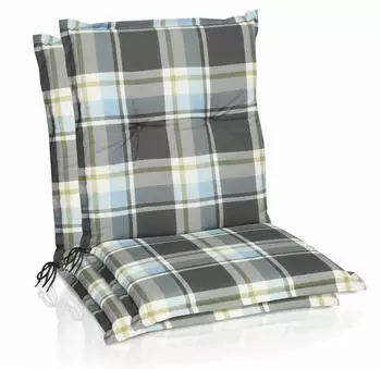 Beautissu 2er Set Sunny BK Niedriglehner Auflagen 100x50cm in Blau Kariert