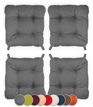 sunnypillow Stuhlkissen mit Klettverschluss 4er-Set, trapezförmig 40/35x40x8cm, Grau (9447)