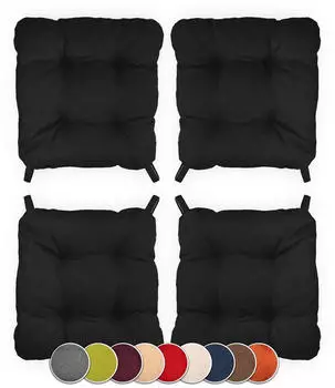 sunnypillow Stuhlkissen mit Klettverschluss, 4er-Set, 40/35x40x8cm, Schwarz (9331)