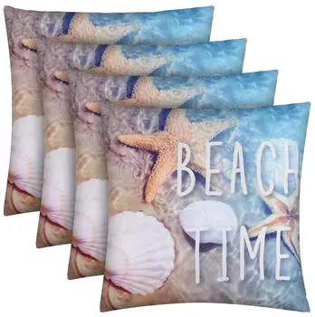 Bestlivings Outdoor Kissen mit Strandmotiv Beach Time 4er Pack