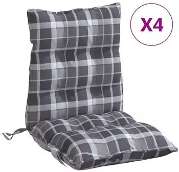 vidaXL Niedriglehner-Auflagen 4 Stk. Grau Karomuster Oxford-Gewebe (377714)