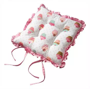 Homescapes Sitzkissen &bdquo;Cupcakes" mit R&uuml;schen, Wende-Design, rosa, 40x40cm