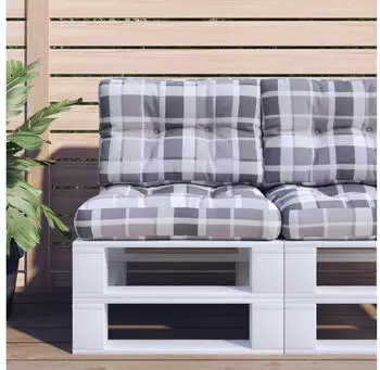 vidaXL Palettenkissen Grau Karomuster 60x40x12cm Stoff (360571)