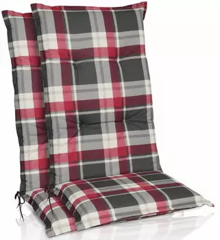 Beautissu 2er Set Hochlehner Auflagen Set 120x50cm Polster Bordeaux Kariert