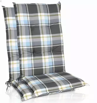 Beautissu 2er Set Hochlehner Auflagen Set 120x50cm Polster Blau Kariert
