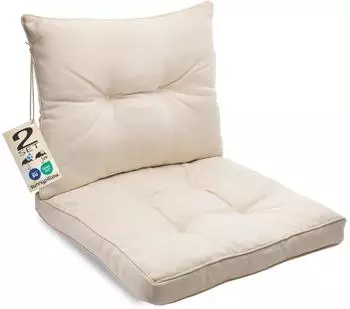 sunnypillow Gartenkissen 2er-Set f&uuml;r Rattanm&ouml;bel, Sitzkissen 50x50cm + R&uuml;ckenlehne 50x40cm, wasserdicht, UV-best&auml;ndig, Ecru