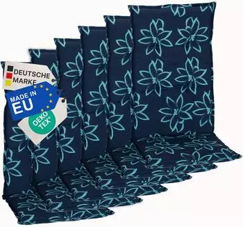 NYVI Barcelona Hochlehnerauflage 118x50cm Blume Hellblau 6er Set