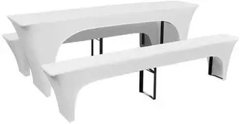 vidaXL Hussen-Set f&uuml;r Biertisch und B&auml;nke, 3-tlg., wei&szlig;, 220x70x80cm