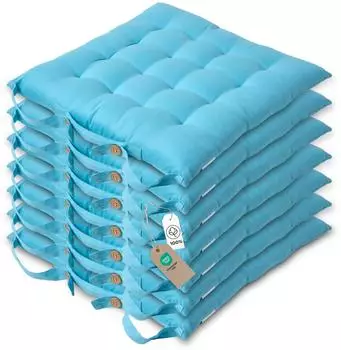 Homescapes Sitzkissen 100% Baumwolle hellblau 40x40cm, 6er-Set
