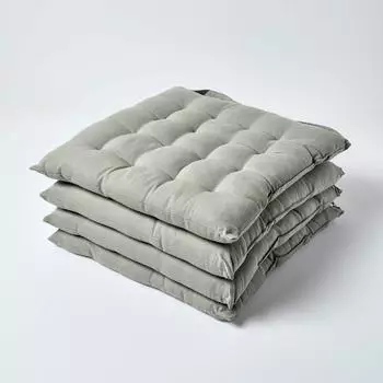 Homescapes Stuhlkissen 4er-Set, 100% Baumwolle, grau, 40x40cm