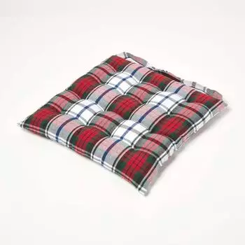 Homescapes Macduff Sitzkissen Tartan 100% Baumwolle, 40x40cm, rot-wei&szlig;-gr&uuml;n