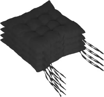 Relaxdays Gesteppte Stuhlkissen 4er-Set, schwarz, 40x40cm