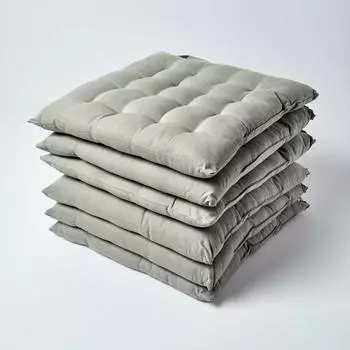 Homescapes Sitzkissen 6er-Set, 100% Baumwolle, 40x40cm, grau