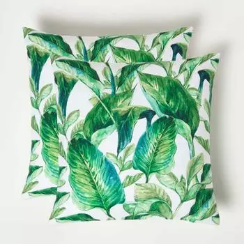 Homescapes Outdoor-Kissen Bananenbl&auml;tter-Motiv, gr&uuml;n, 45x45cm (2er-Set)