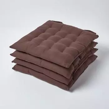 Homescapes Stuhlkissen 6er-Set 100% Baumwolle 40x40cm braun, Indoor/Outdoor (SA-SP-N-CHOC-6)