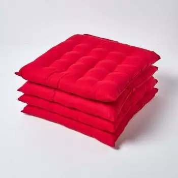 Homescapes Sitzkissen 100% Baumwolle, rot, 40x40cm, 4er-Set