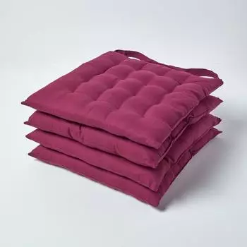 Homescapes Sitzkissen 100% Baumwolle, weinrot, 40x40cm, 4er-Set