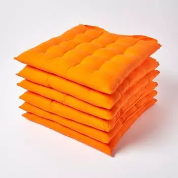 Homescapes Sitzkissen 100% Baumwolle, orange, 40x40cm, 6er-Set