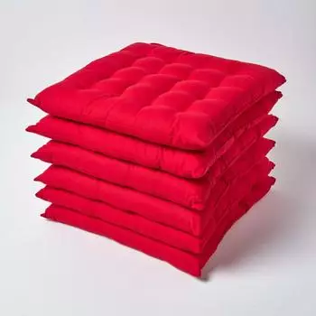 Homescapes Stuhlkissen 6er-Set, 100% Baumwolle, rot, 40x40cm