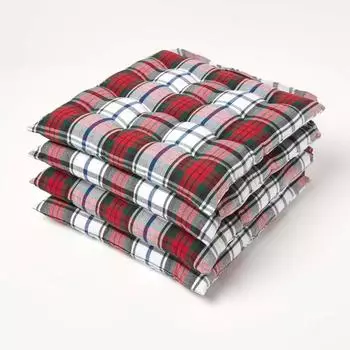 Homescapes Macduff Sitzkissen Schottenmuster 100% Baumwolle 4er-Set (40x40cm)
