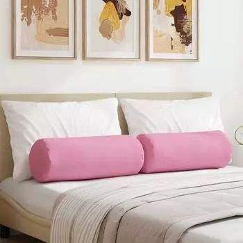 vidaXL Bolsterkissen 2 Stück, rosa, Ø25x70cm, Stoff (42014326)