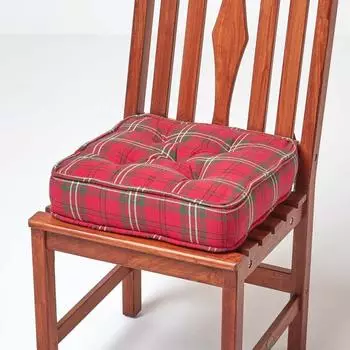 Homescapes Edward Tartan Sitzkissen, Baumwolle, 40x40x10cm