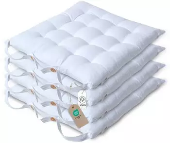 Homescapes Stuhlkissen 4er-Set, 100% Baumwolle, weiß, 40x40cm, Indoor/Outdoor
