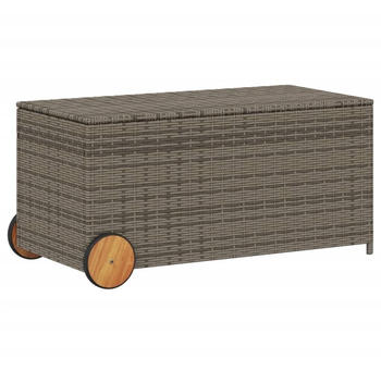 vidaXL Gartentruhe mit Rollen 190L Poly Rattan Grau