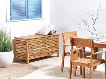 Beliani Auflagenbox Akazienholz 130x64x48cm Hellbraun