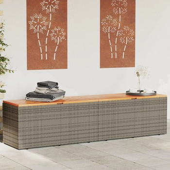 vidaXL Gartentruhe Polyrattan/Akazienholz 220 x 50 x 54 cm grau