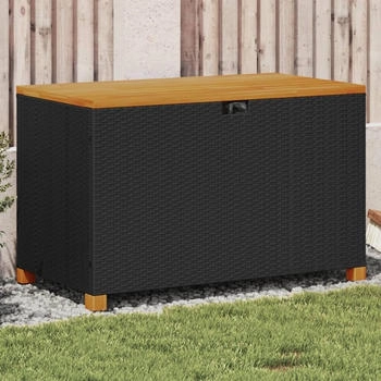 vidaXL Gartentruhe Polyrattan/Akazienholz 110 x 55 x 63 cm schwarz