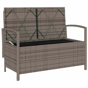 vidaXL Gartenbank mit Stauraum und Kissen Poly Rattan grau