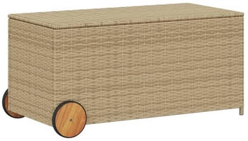 vidaXL Gartentruhe mit Rollen 190L Poly Rattan beige