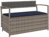 vidaXL Gartenbank mit Stauraum und Kissen Grau Poly Rattan