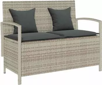 vidaXL Gartenbank mit Stauraum und Kissen Hellgrau Poly Rattan (4104216)