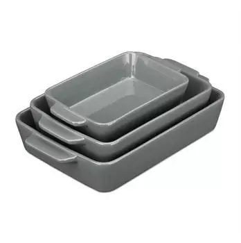 Relaxdays 3-tlg. Keramik Auflaufform Set grau Grau