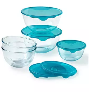 Pyrex Prep & Store R&uuml;hrsch&uuml;ssel-Set mit Deckel, Borosilikatglas, 5-tlg. (1x0,5L + 2x1L + 2x2L)